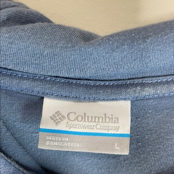 Columbia Classic Back Graphic Logo Hoodie Steel Blue Kangaroo Pocket Size L - Picture 7 of 12